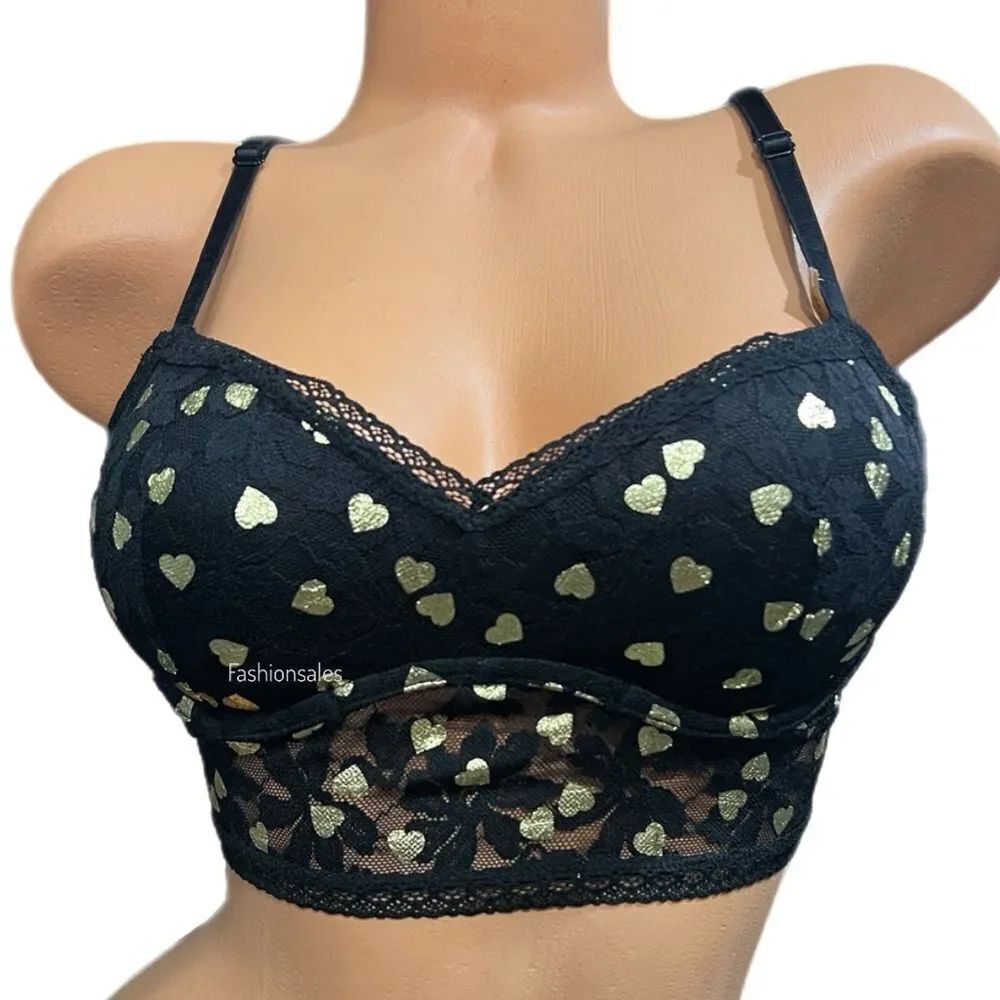Victoria’s Secret PINK Lace bralette Push up Padding Underwire bra black / gold - Picture 2 of 3